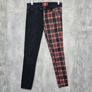 Royal Bones Daang Goodman Jrs 7 29" Low Rise Split Black Plaid Skinny Jeans Punk